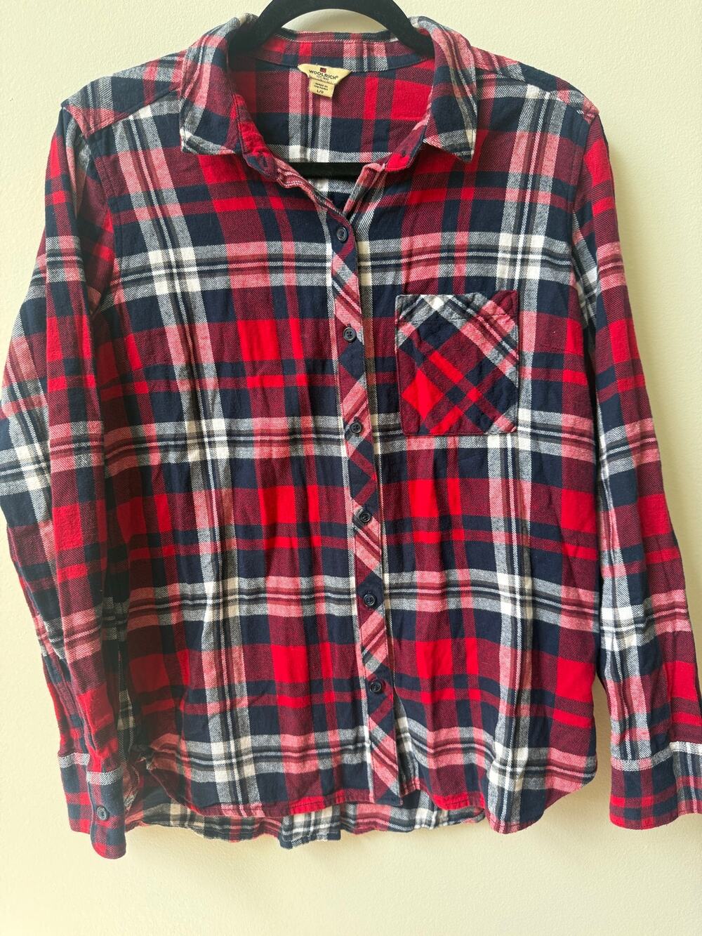 Woolrich Women’s Large Red Plaid Flannel Shirt 100% Cotton Button Down